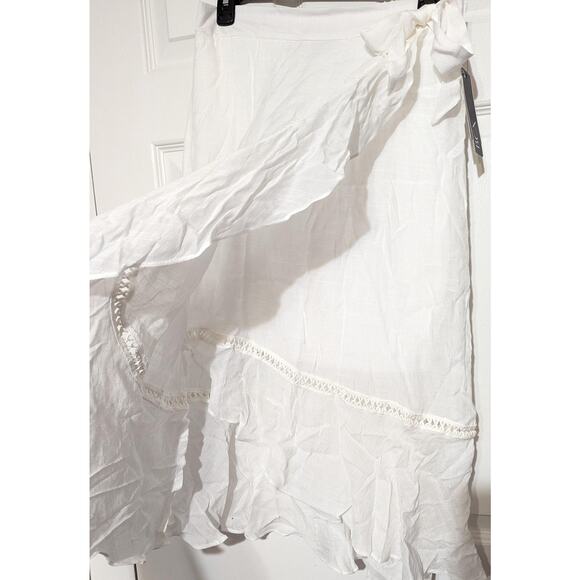 BCX Skirt Size Medium Off White Gauze Ruffle Faux Wrap Boho Summer Lined Midi - Picture 6 of 10